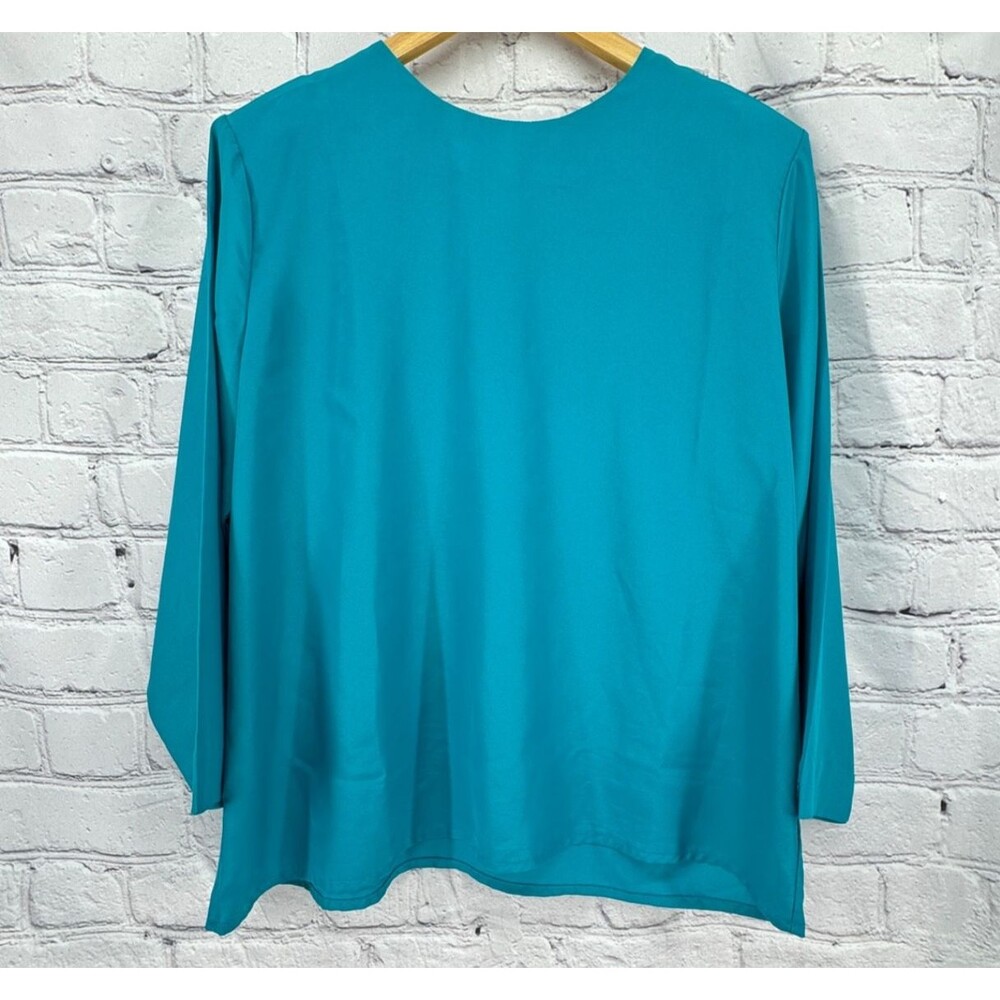 Vintage Laura Mae Top Women's 20W Short Sleeve Blouse Dark Teal Made in USA